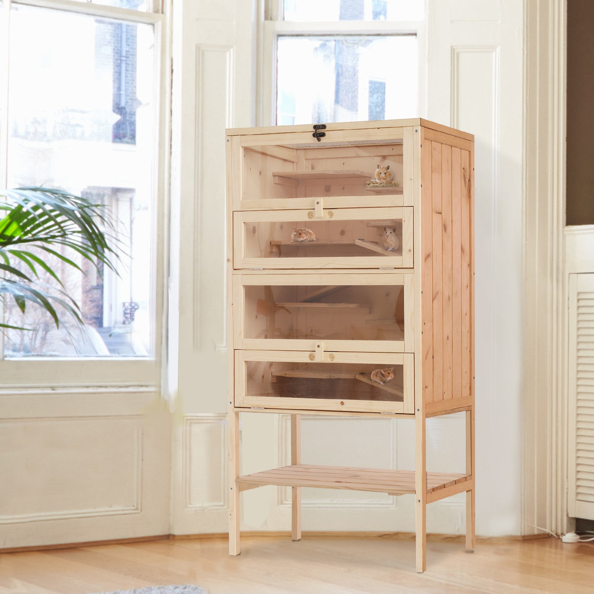 easycomfort easycomfort gabbia per roditori e criceti a 4 ripiani con tetto apribile in legno 60x40x120cm