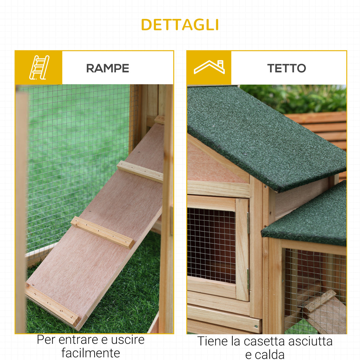 easycomfort easycomfort conigliera da giardino con corsa e rampe tetto impermeabile legno 210x45.5x84.5cm