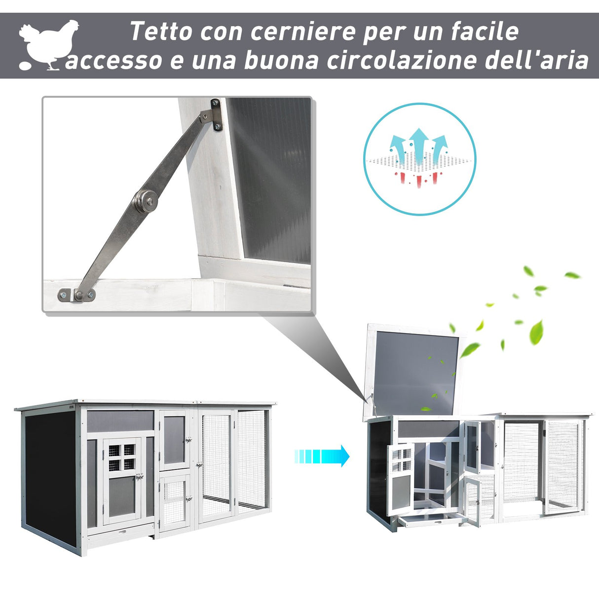 easycomfort easycomfort pollaio da giardino per galline tetto impermeabile corsa zona nidificazione legno 160x75x80cm