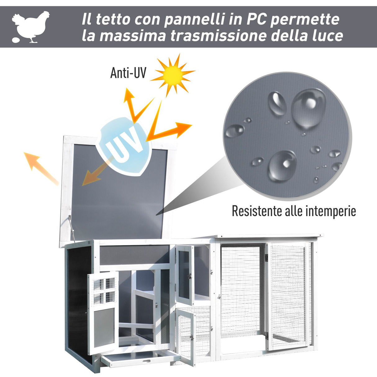 easycomfort easycomfort pollaio da giardino per galline tetto impermeabile corsa zona nidificazione legno 160x75x80cm