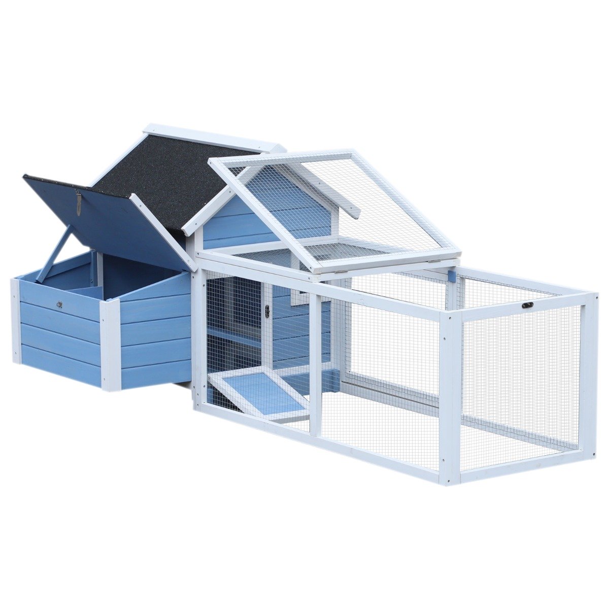 easycomfort easycomfort pollaio da giardino per galline con corsa vassoio di nidificazione rimovibile in legno bianco e blu 180x90.1x78.6cm