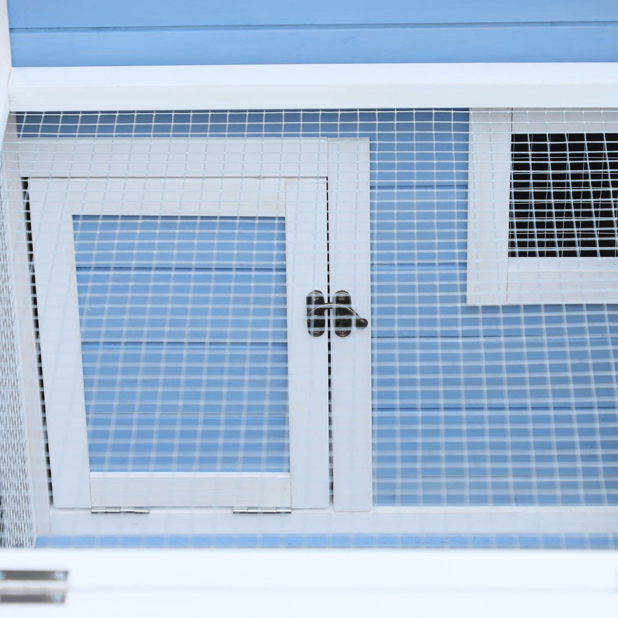 easycomfort easycomfort pollaio da giardino per galline con corsa vassoio di nidificazione rimovibile in legno bianco e blu 180x90.1x78.6cm