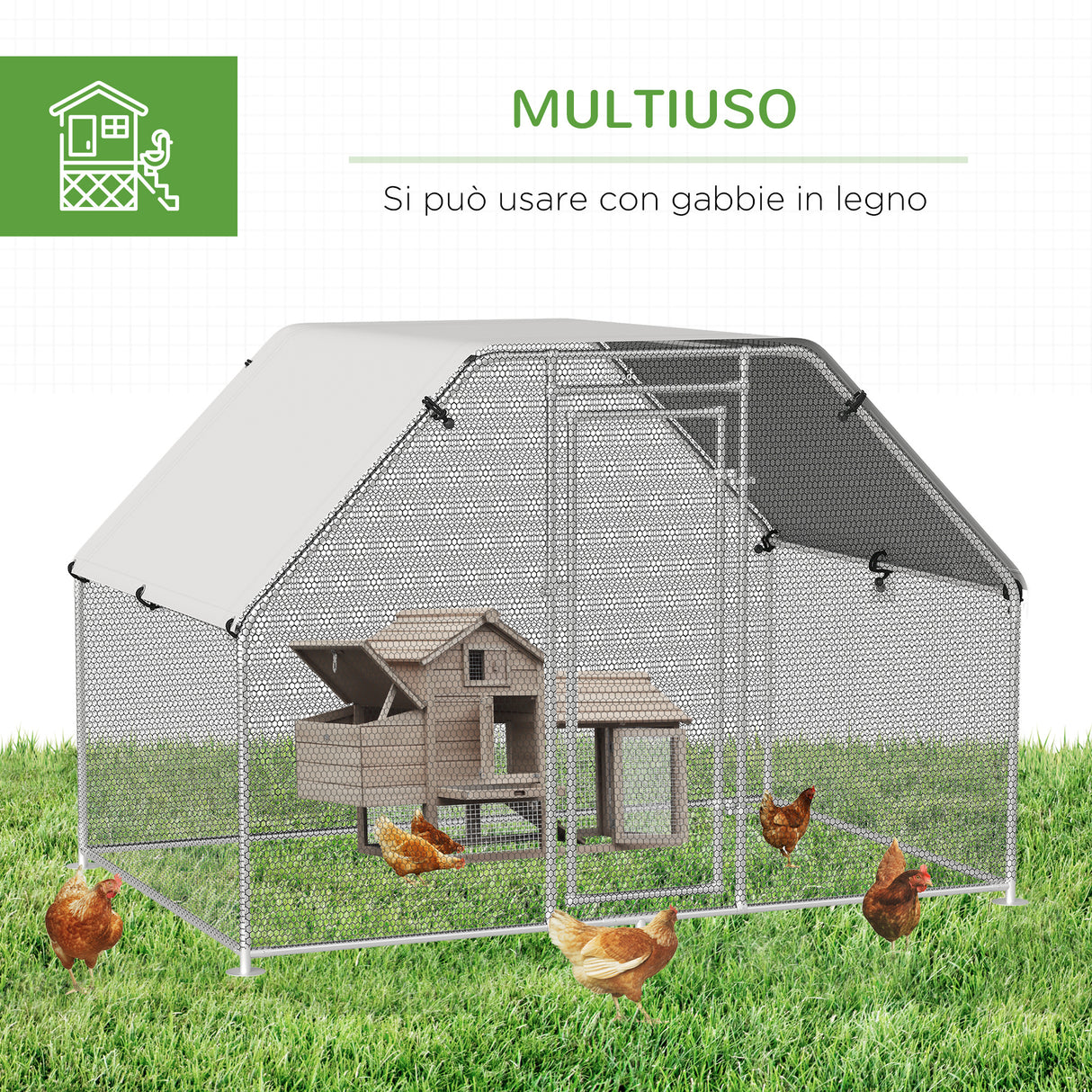 easycomfort easycomfort recinto per galline in metallo galvanizzato e tessuto oxford con porta con blocco 280x193 5x195 cm