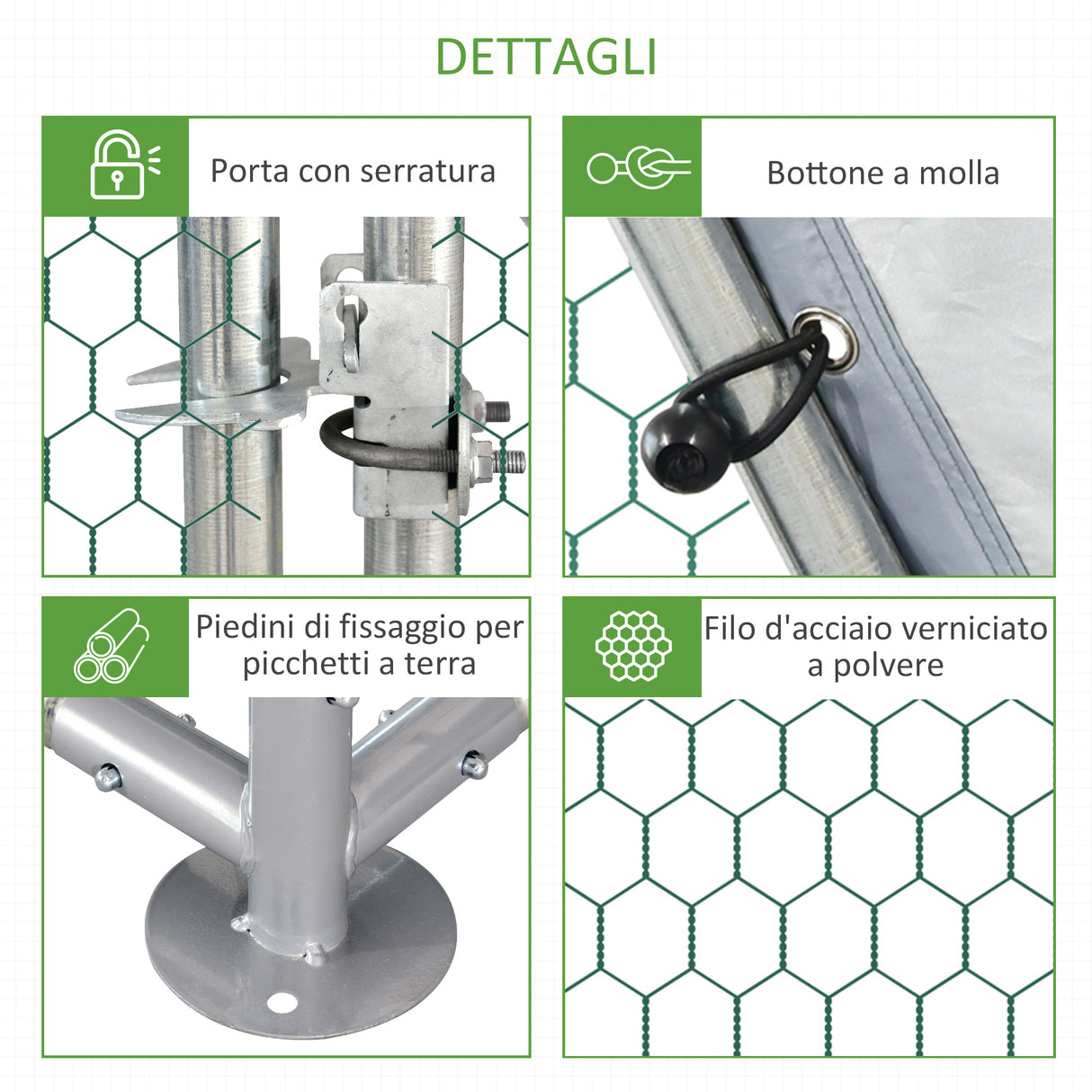 easycomfort easycomfort recinto gabbia per galline da esterno in metallo galvanizzato porta con blocco e sezione con tessuto oxford 280x380x195 cm argento