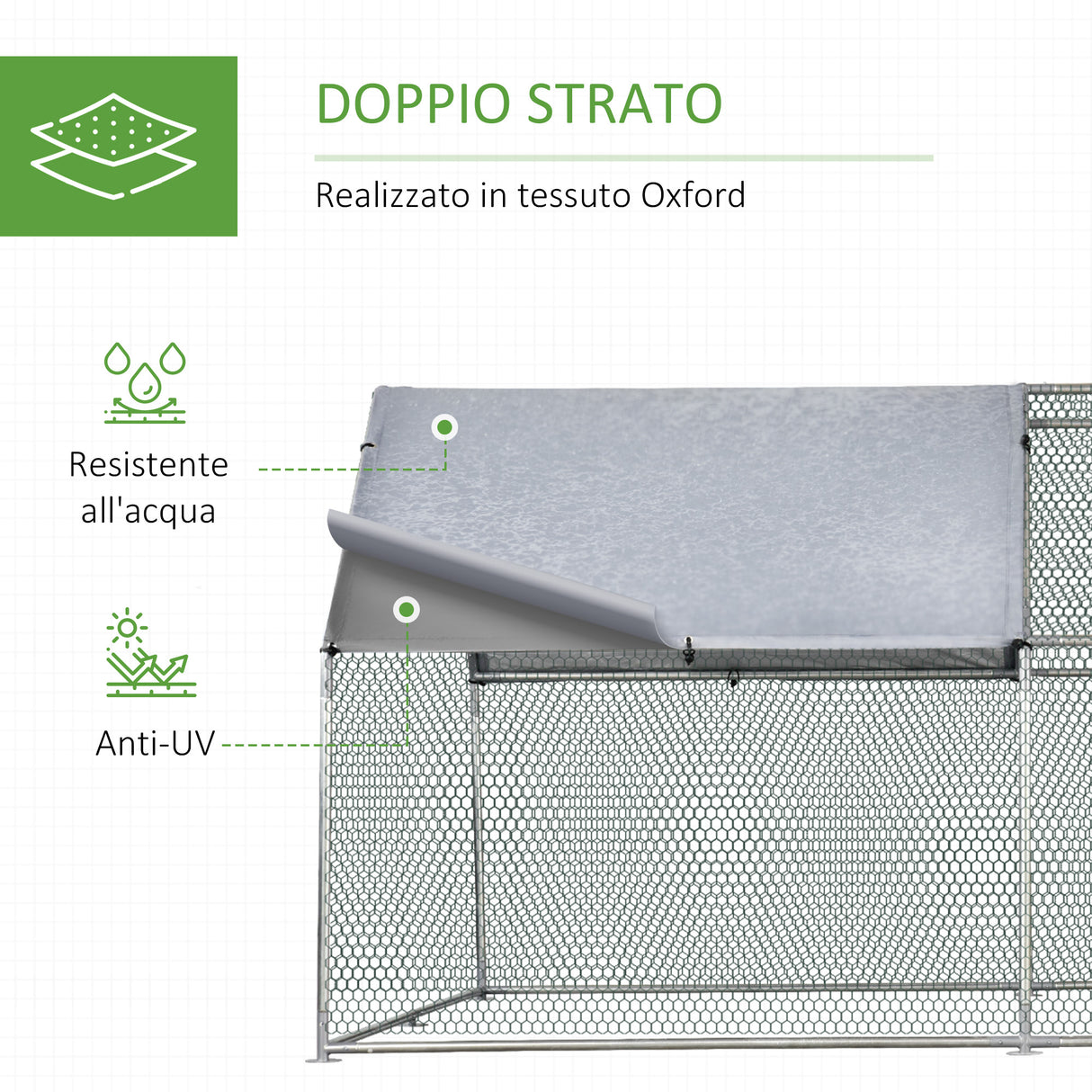 easycomfort easycomfort recinto gabbia per galline da esterno in metallo galvanizzato porta con blocco e sezione con tessuto oxford 280x380x195 cm argento