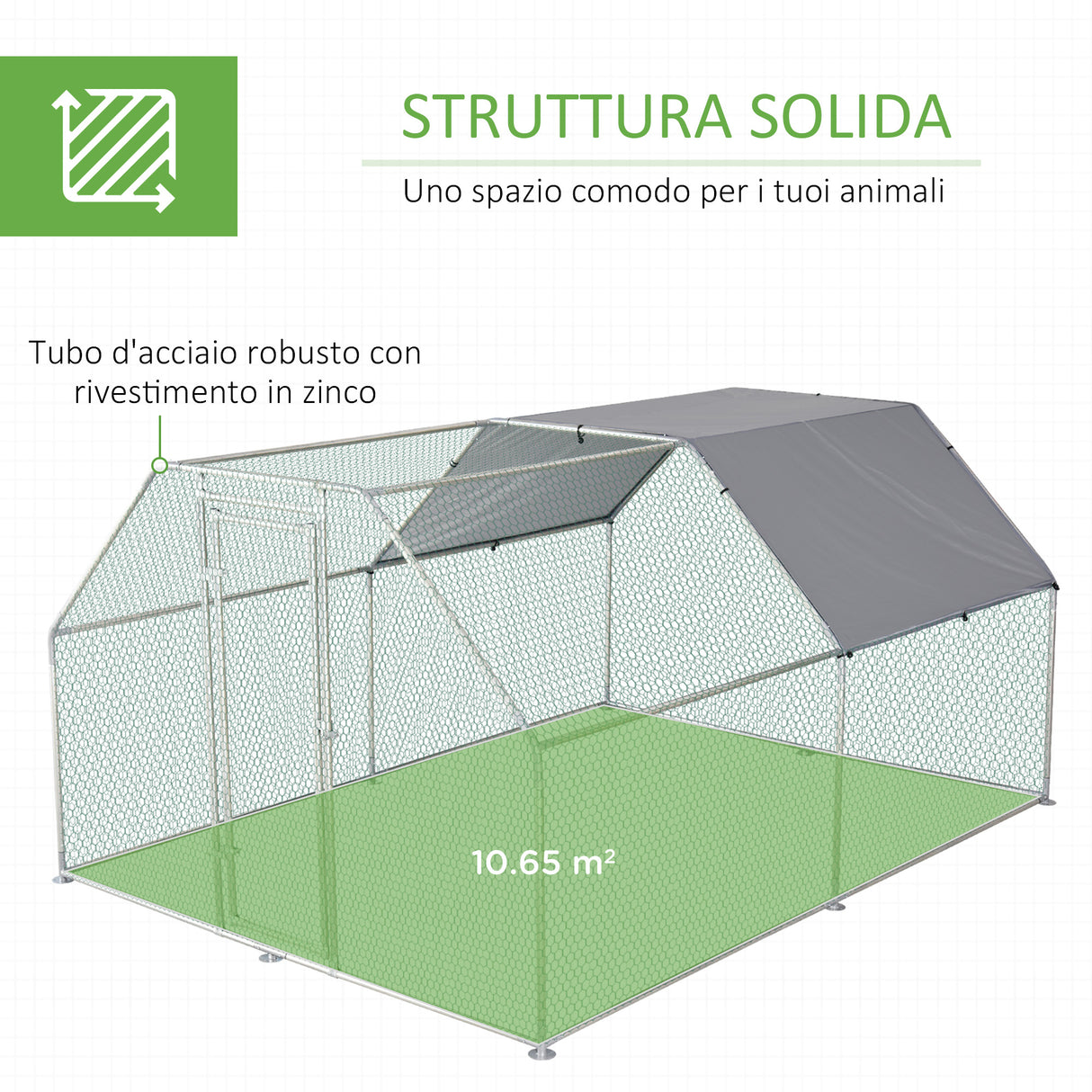 easycomfort easycomfort recinto gabbia per galline da esterno in metallo galvanizzato porta con blocco e sezione con tessuto oxford 280x380x195 cm argento