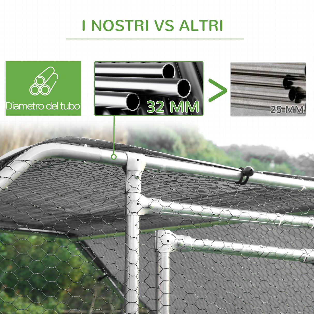 easycomfort easycomfort recinto gabbia per galline da esterno in metallo galvanizzato porta con blocco e sezione con tessuto oxford 280x380x195 cm argento