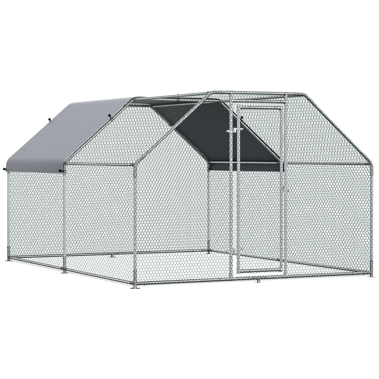easycomfort easycomfort recinto gabbia per galline da esterno in metallo galvanizzato porta con blocco e sezione con tessuto oxford 280x380x195 cm argento