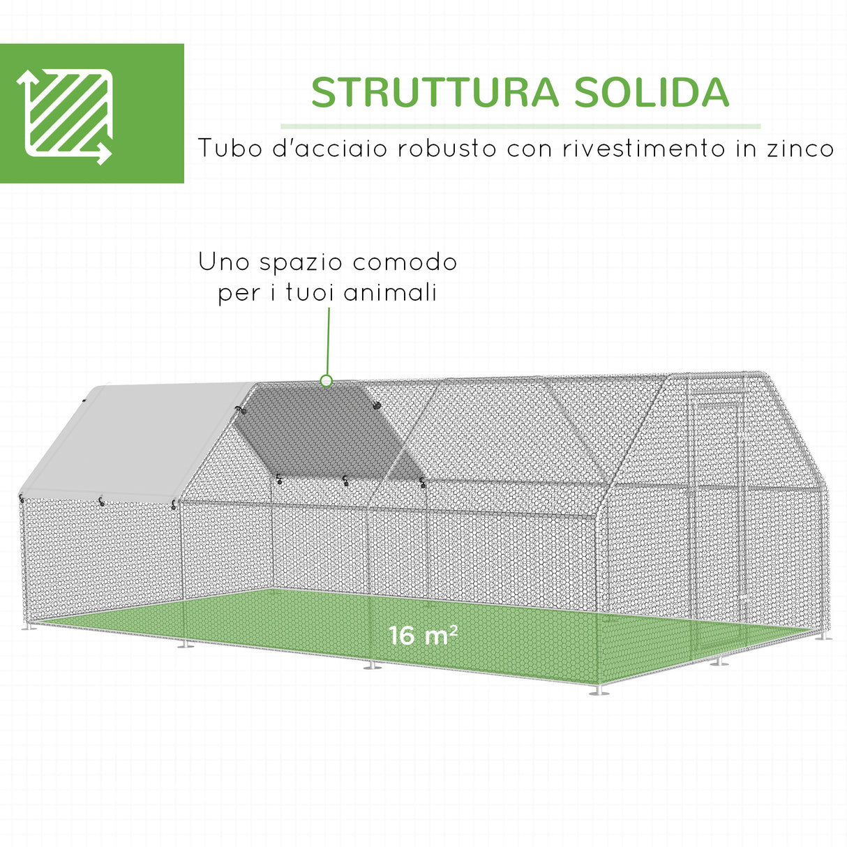 easycomfort easycomfortrecinto gabbia per galline in metallo galvanizzato impermeabile pollaio con porta e copertura oxford 280x570x195cm