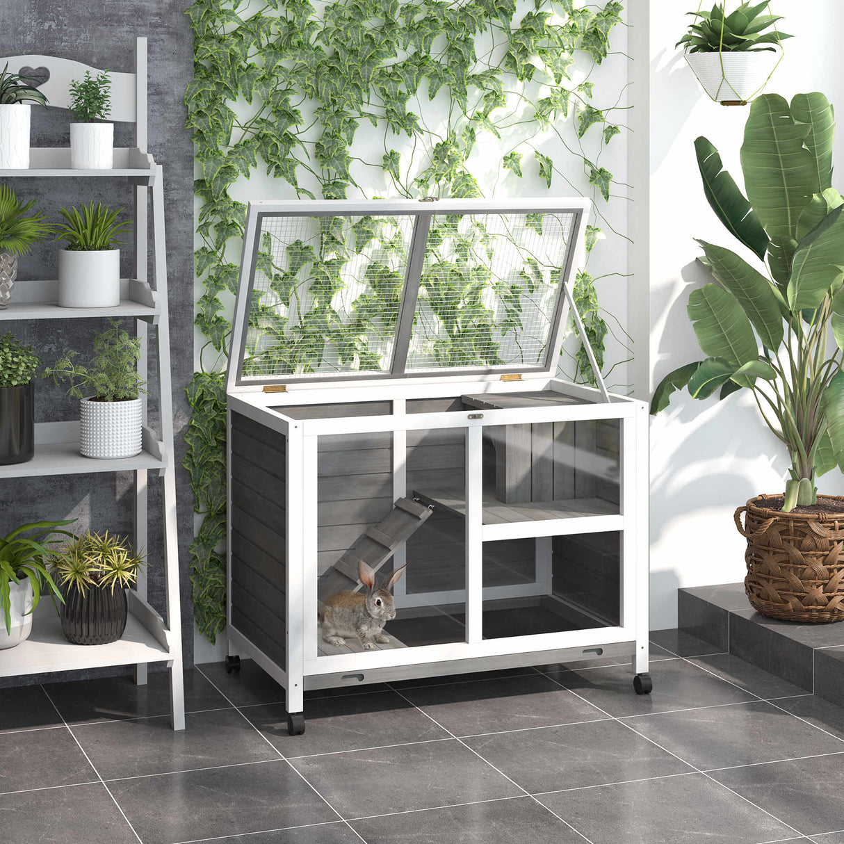 easycomfort easycomfort conigliera in legno 2 livelli gabbia per conigli e porcellini d india