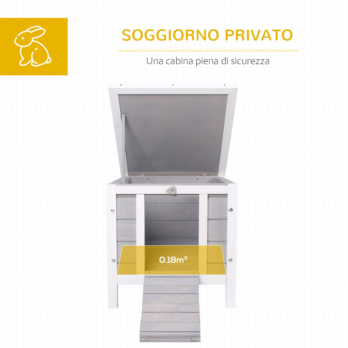 easycomfort gabbia per conigli in legno da esterno con tetto in asfalto e rampa antiscivolo 42x51x43cm grigia