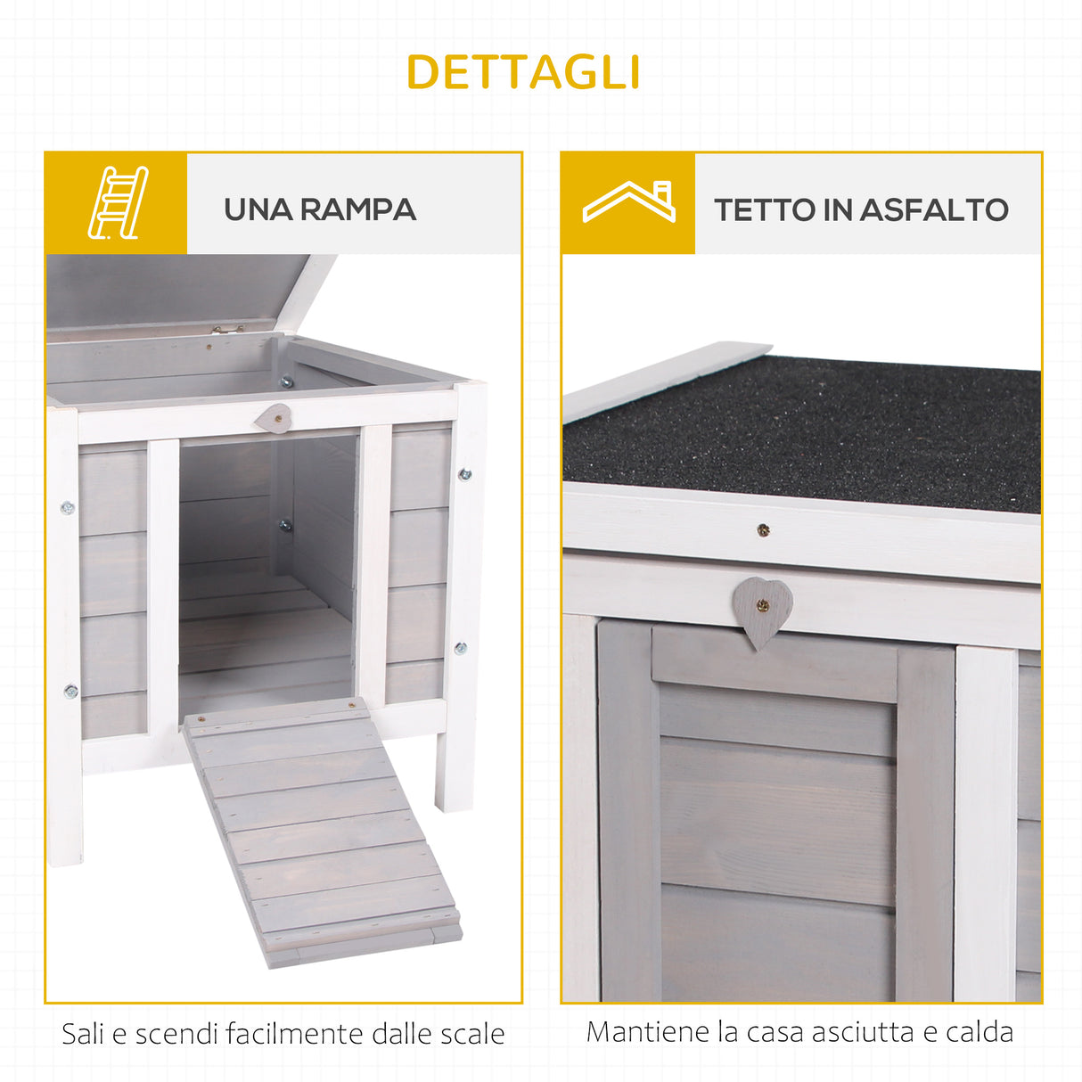 easycomfort gabbia per conigli in legno da esterno con tetto in asfalto e rampa antiscivolo 42x51x43cm grigia