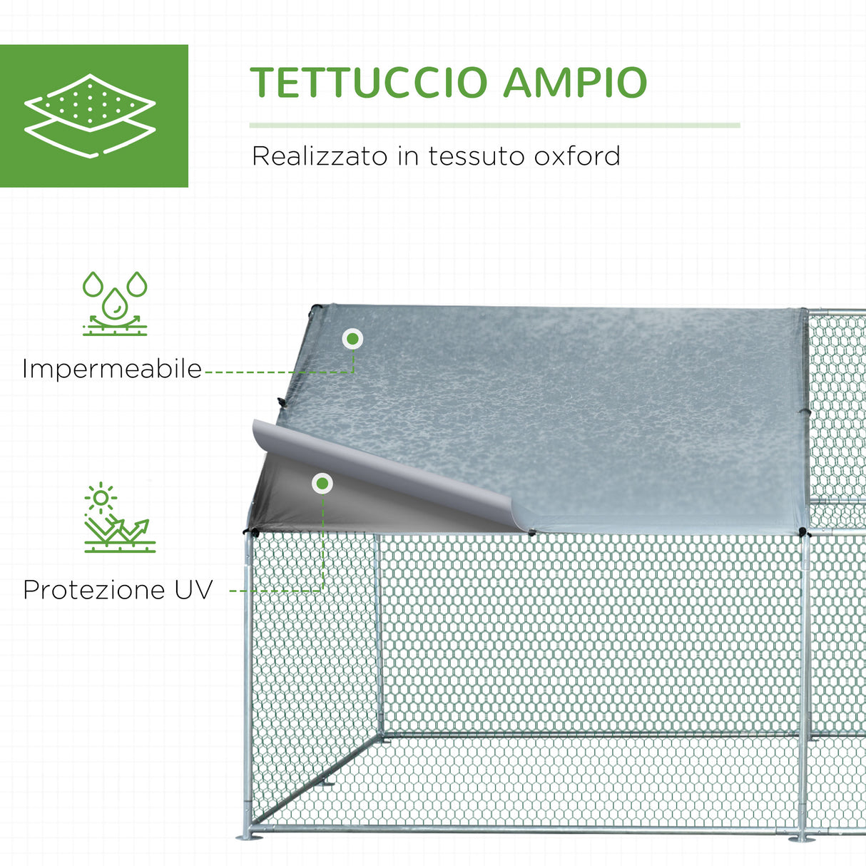 easycomfort easycomfort pollaio per galline da esterno in metallo con copertura in tessuto oxford 300x400x195 cm argento