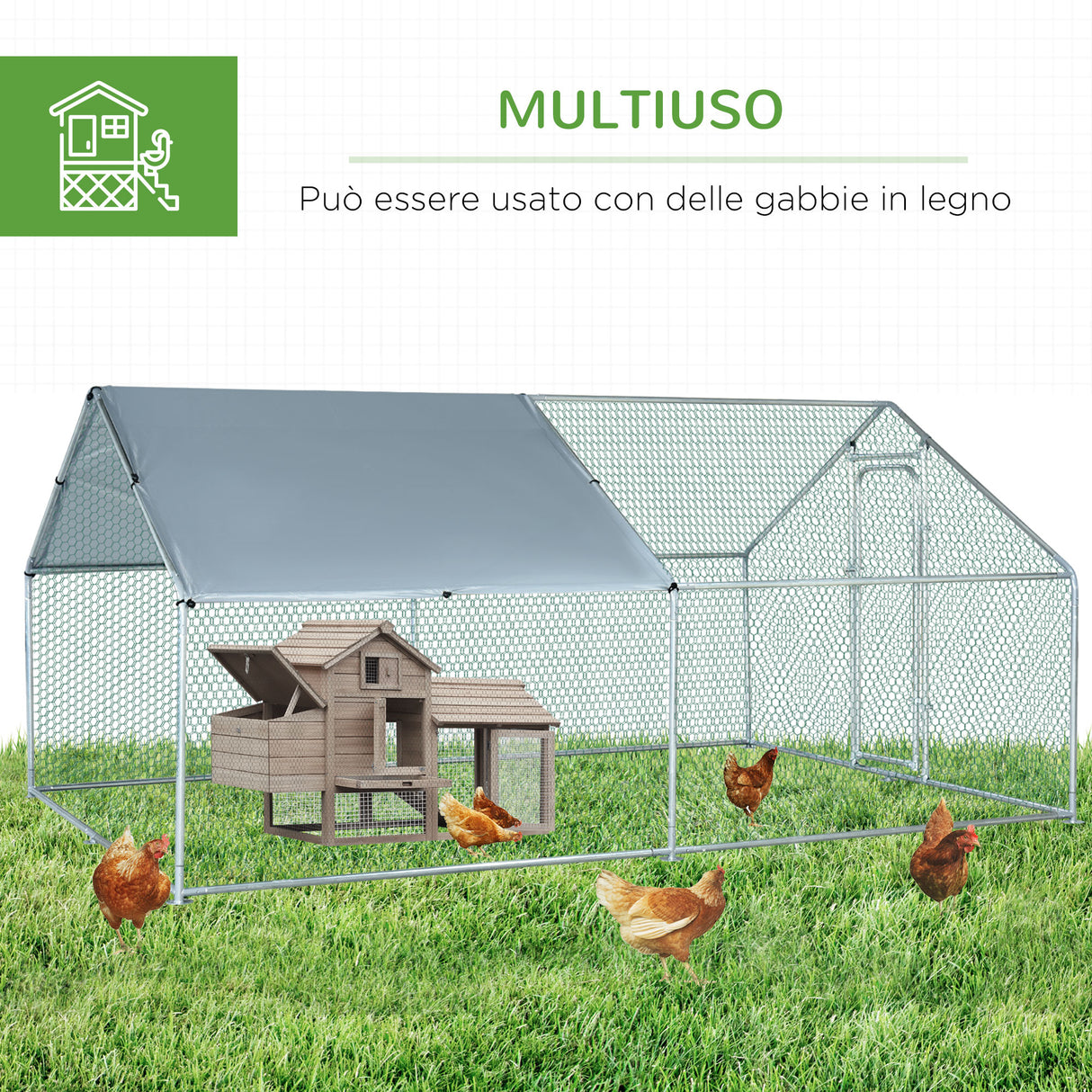 easycomfort easycomfort pollaio per galline da esterno in metallo con copertura in tessuto oxford 300x400x195 cm argento