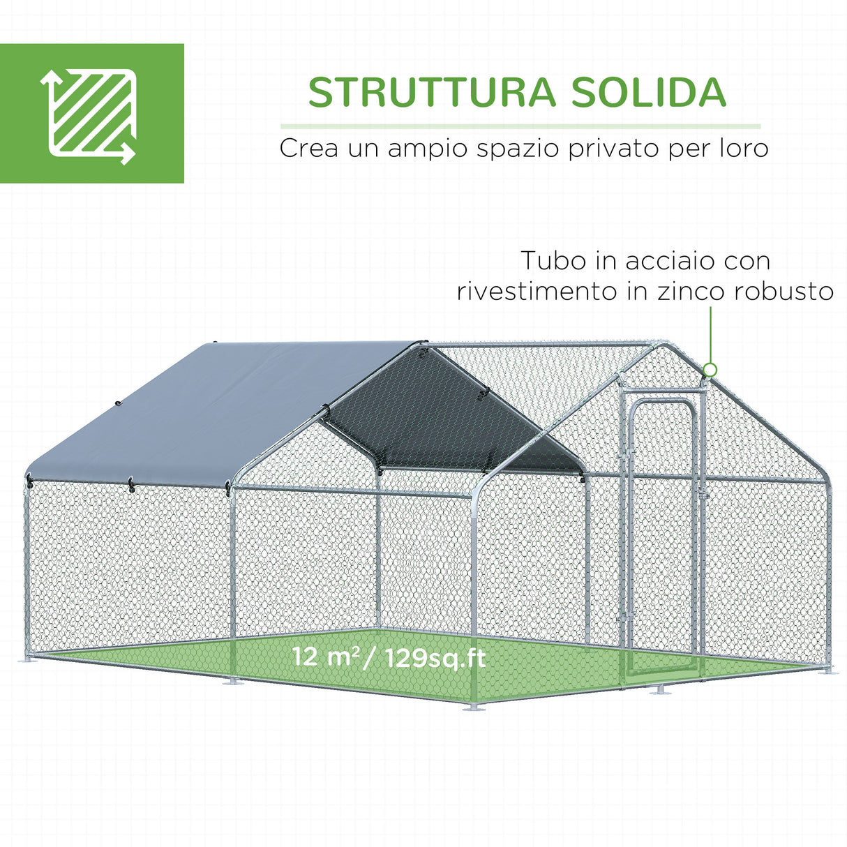 easycomfort easycomfort pollaio per galline da esterno in metallo con copertura in tessuto oxford 300x400x195 cm argento
