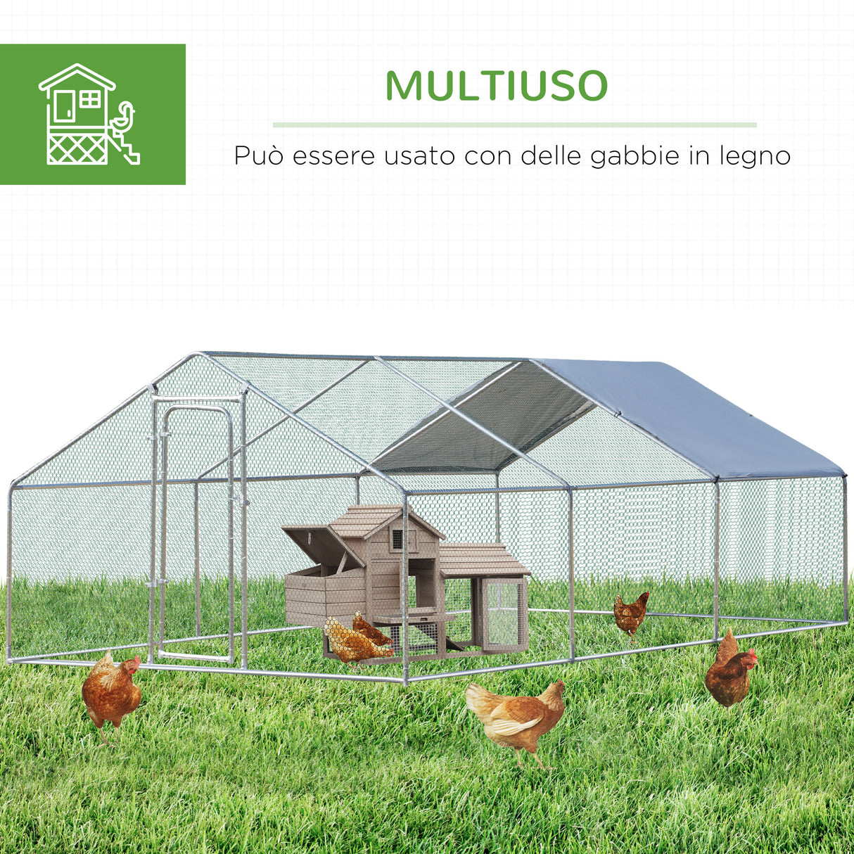 easycomfort easycomfort pollaio per galline da esterno in metallo con copertura in tessuto oxford 600x303 5x195 cm argento