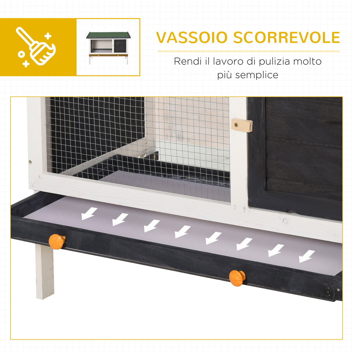 easycomfort conigliera in legno di abete da esterno con vassoio estraibile tetto apribile in bitume e rete metallica 90x45x65cm nera bianca e verde