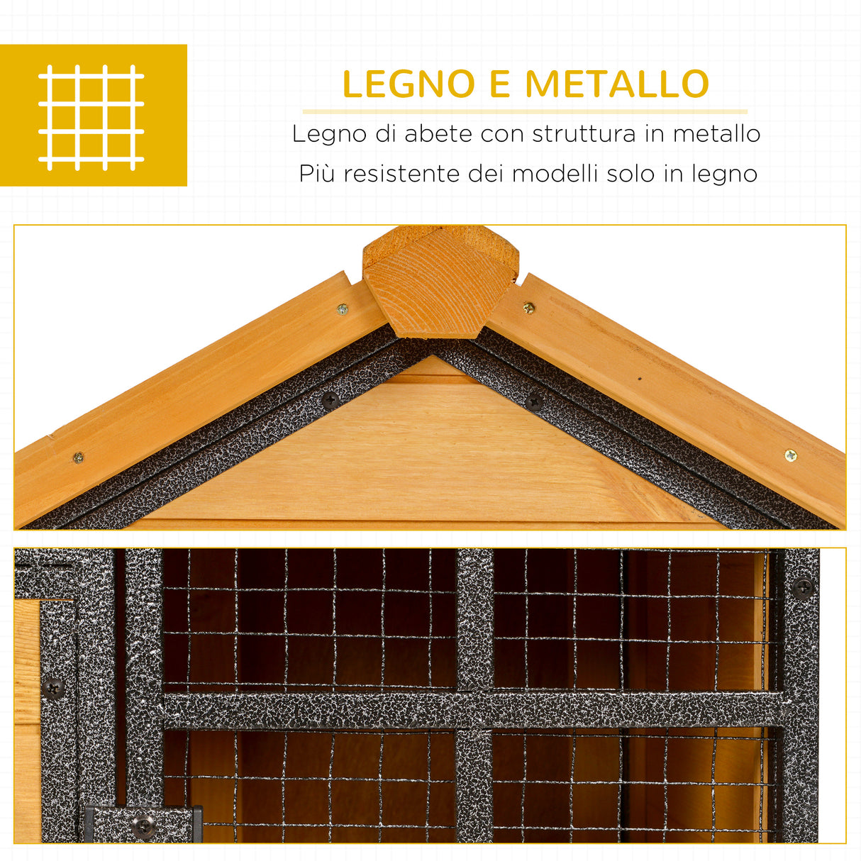 easycomfort gabbia per conigli con casetta rampa e area aperta conigliera in legno e metallo giallo chiaro 122x63x92cm