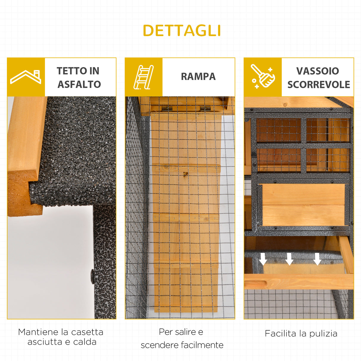 easycomfort gabbia per conigli con casetta rampa e area aperta conigliera in legno e metallo giallo chiaro 122x63x92cm