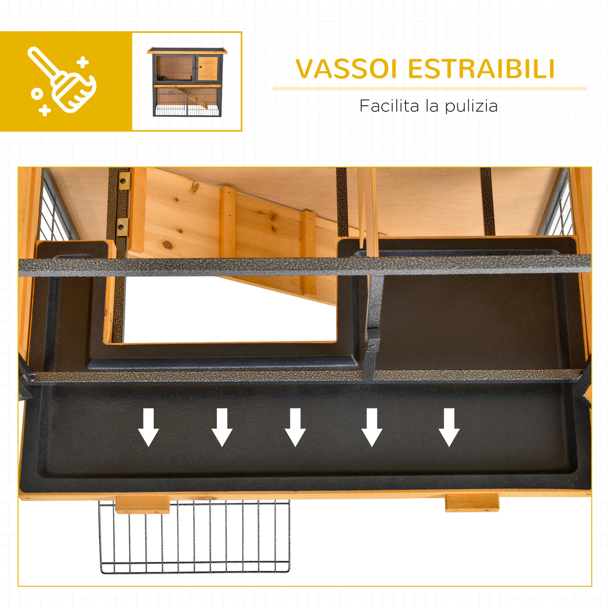 easycomfort gabbia per conigli con rampa e area aperta conigliera in legno e metallo su 2 livelli giallo chiaro 89.5x45x81cm