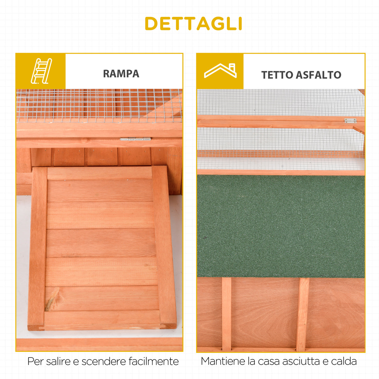 easycomfort conigliera da esterno e interno in legno con casetta e area aperta recintata 125.5x100x49cm arancione