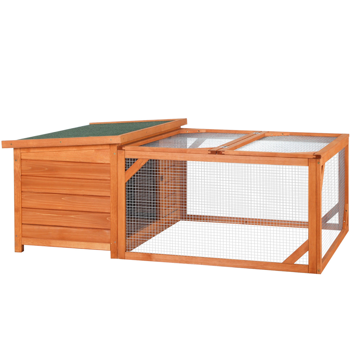 easycomfort conigliera da esterno e interno in legno con casetta e area aperta recintata 125.5x100x49cm arancione