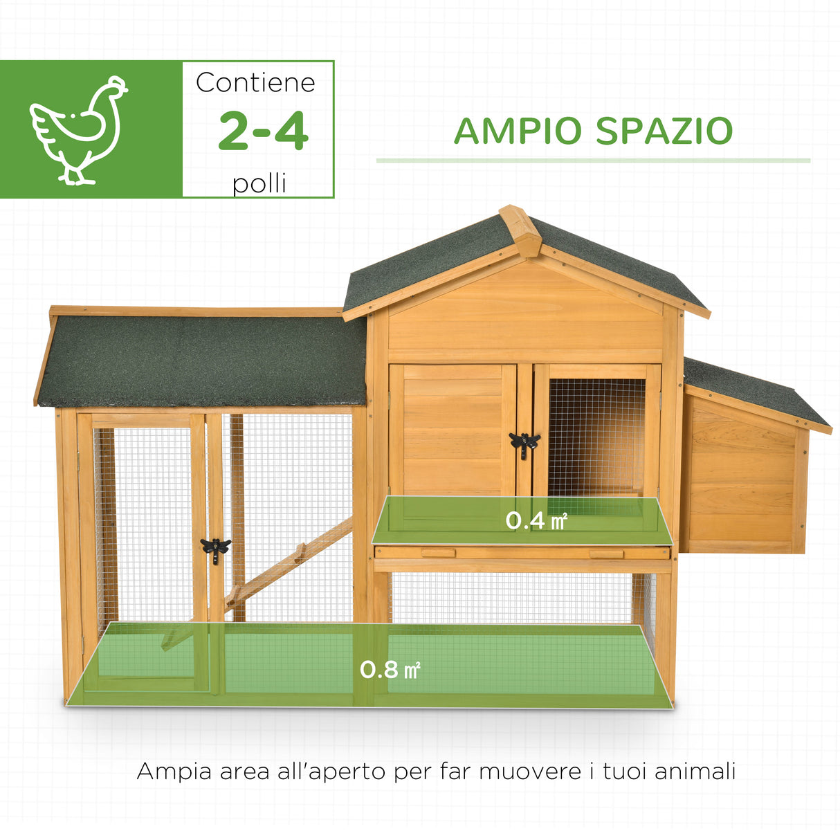 easycomfort easycomfort gabbia per galline con casetta e area aperta nido con tetto apribile e rete metallica pollaio in legno giallo 168x75x103cm