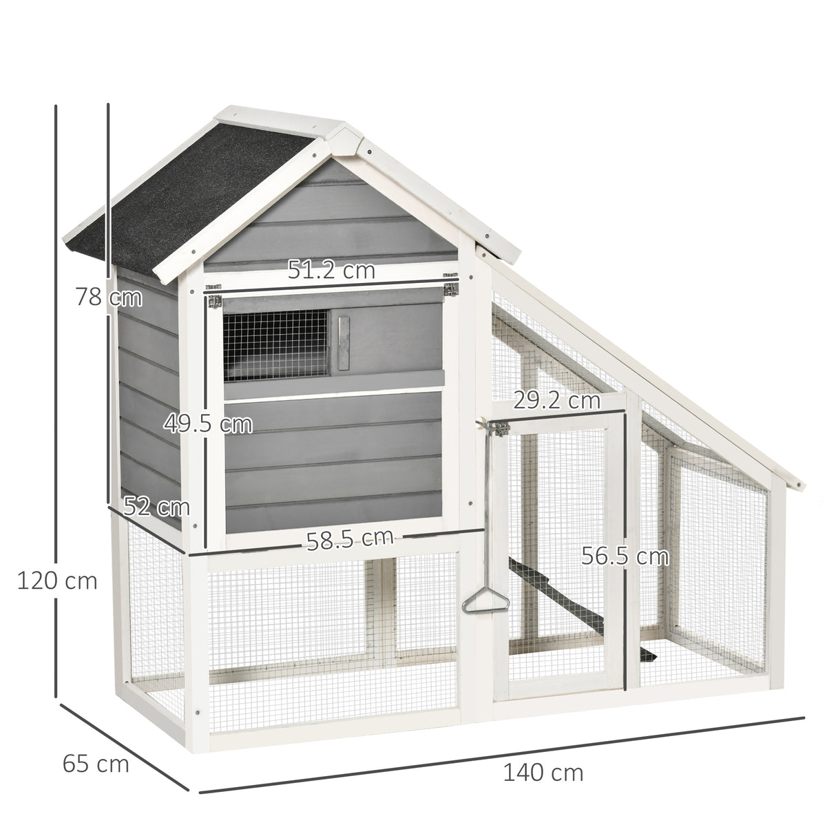 easycomfort easycomfort conigliera in legno con area aperta e rampa casetta per conigli con fondo estraibile e porte 140x65x120cm grigio