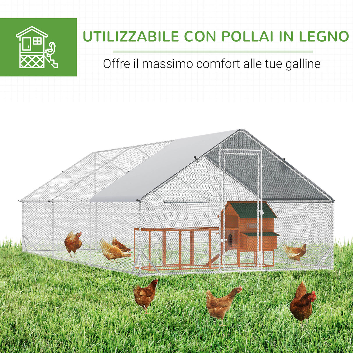 easycomfort easycomfort pollaio da giardino con telaio zincato copertura impermeabile e rete esagonale 3x6x2m argento
