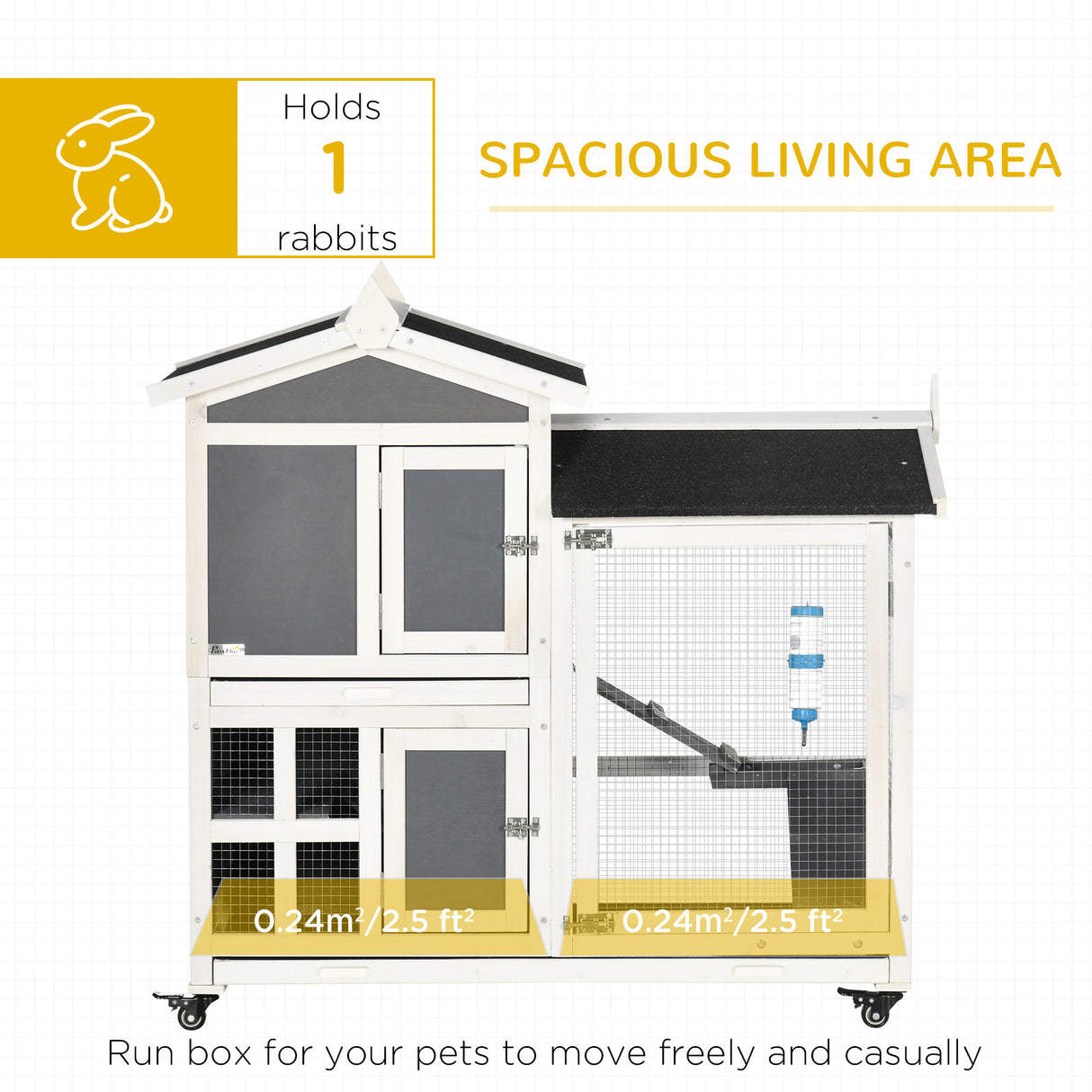 easycomfort conigliera da esterno per 2 conigli in legno con vassoio estraibile e area di corsa 110x60x104 cm