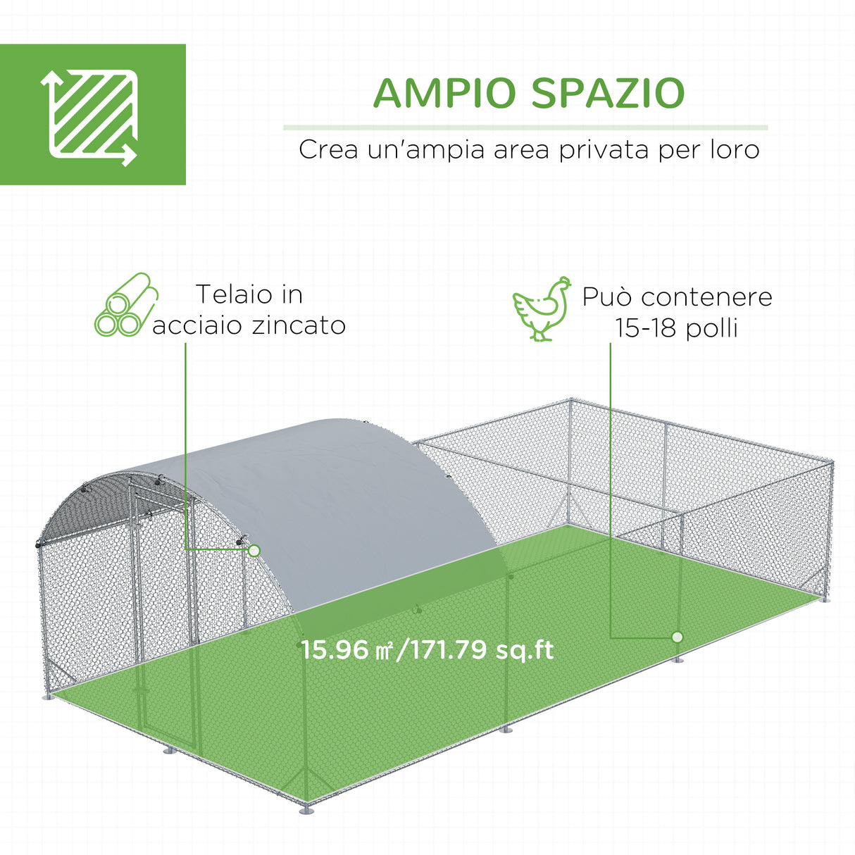 easycomfort recinto per galline da esterno in acciaio con telo di copertura in pe anti uv 570x280cm