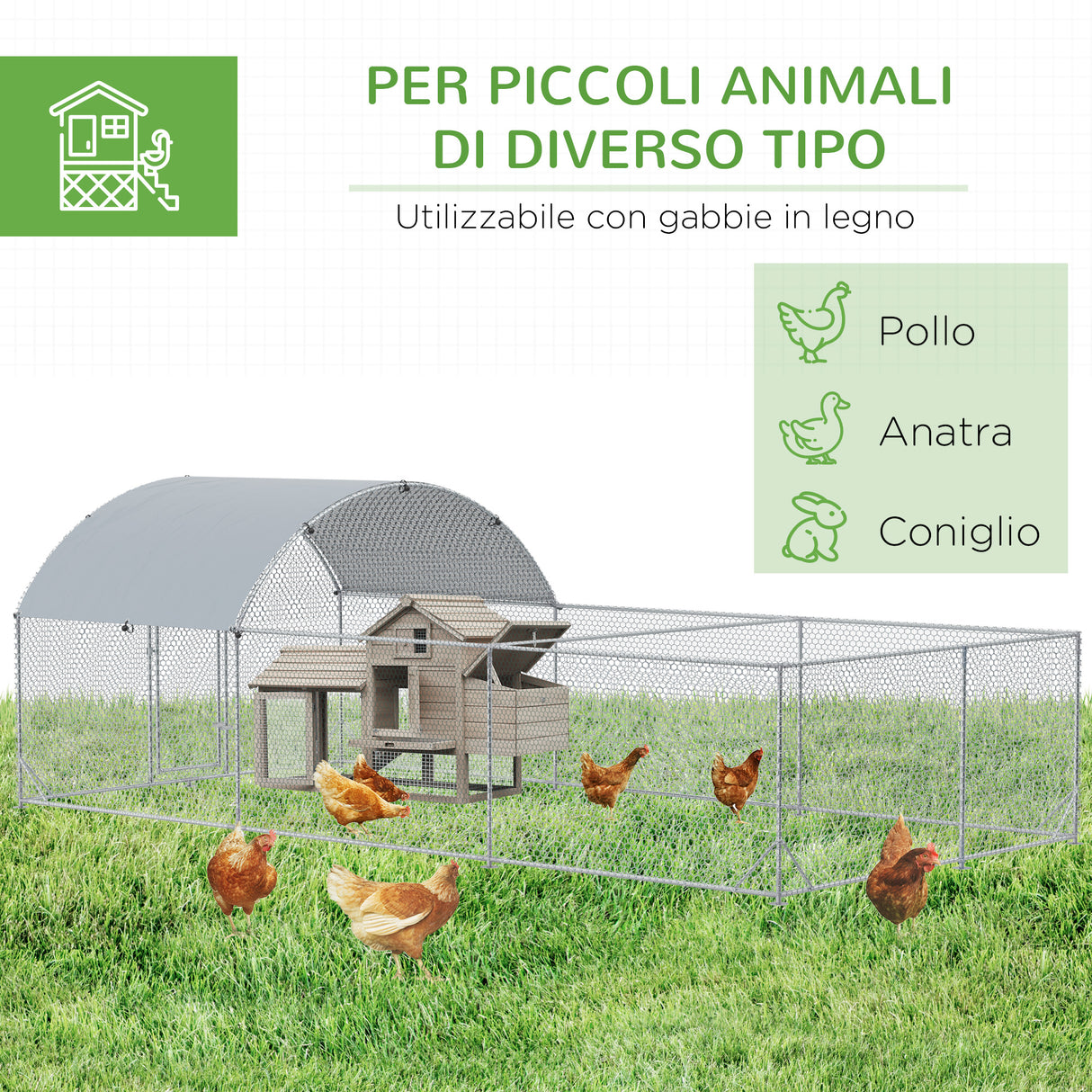 easycomfort recinto per galline da esterno in acciaio con telo di copertura in pe anti uv 570x280cm