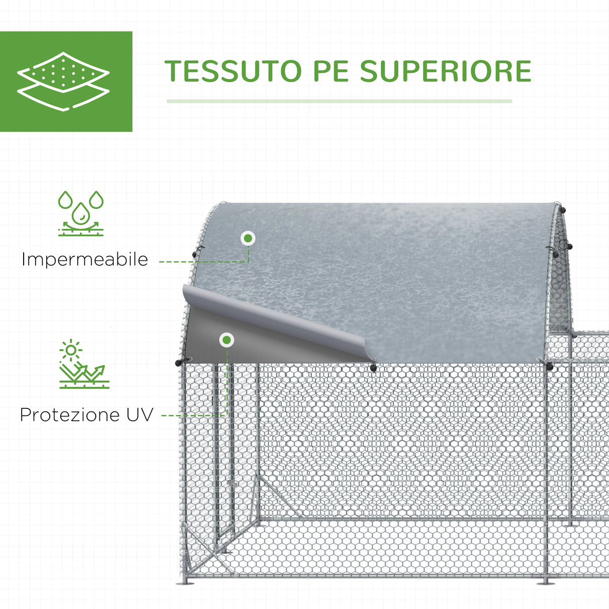 easycomfort recinto per galline da esterno in acciaio con telo di copertura in pe anti uv 570x280cm