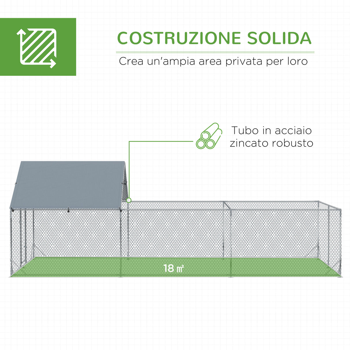 easycomfort pollaio da giardino per 15 18 galline in acciaio zincato e pe con tettoia e serratura 600x300x195 cm