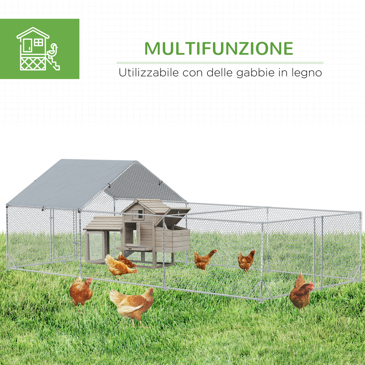 easycomfort pollaio da giardino per 15 18 galline in acciaio zincato e pe con tettoia e serratura 600x300x195 cm