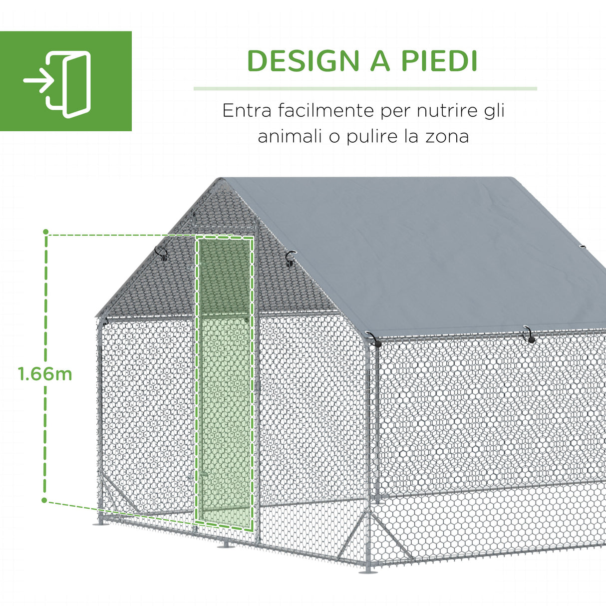easycomfort pollaio da giardino per 15 18 galline in acciaio zincato e pe con tettoia e serratura 600x300x195 cm