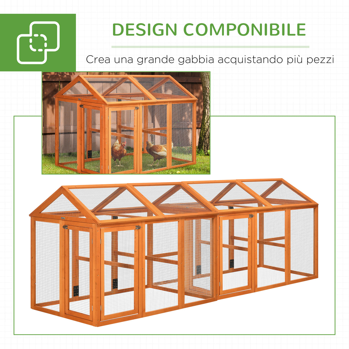 easycomfort easycomfort gabbia per galline in legno con porte multiple e rete in metallo 140x88 5x106cm arancione
