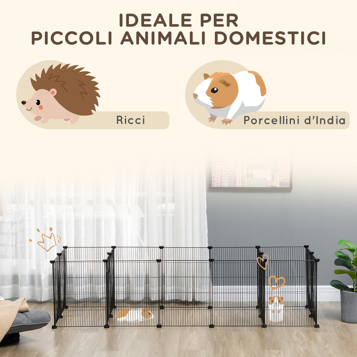 easycomfort gabbia per porcellini d india recinto per piccoli animali 18 pz con porta 175x70x45cm nero