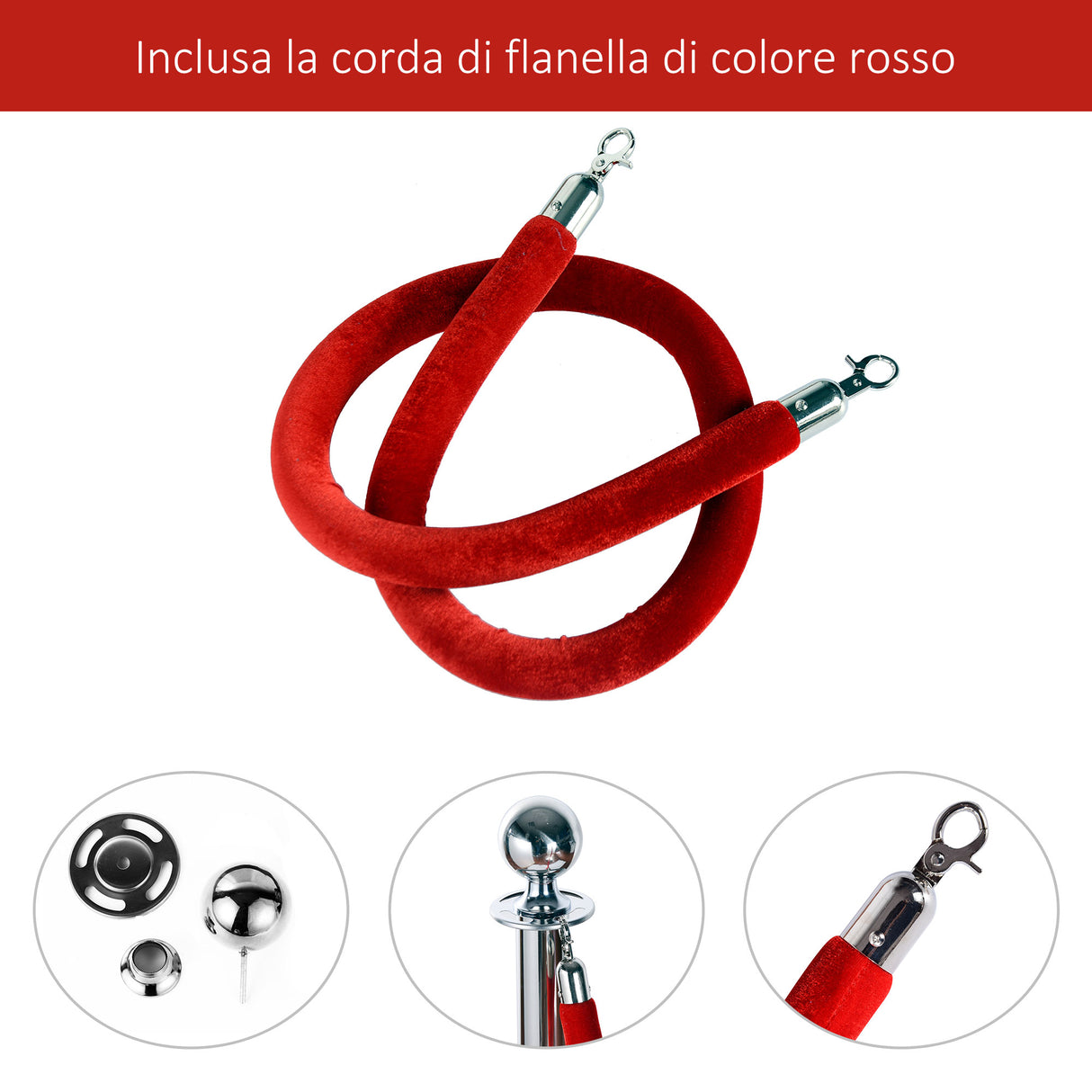 easycomfort colonnine separacode paletti di delimitazione con corde rosso in acciaio inox 32 x 95cm