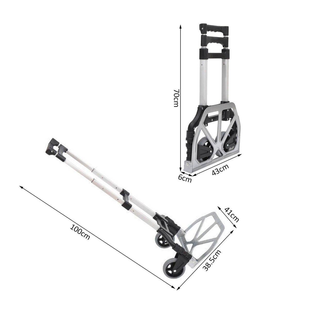 easycomfort easycomfort carrello portapacchi pieghevole max 70kg con maniglie telescopiche e altezza regolabile 41x38 7x100 cm argento