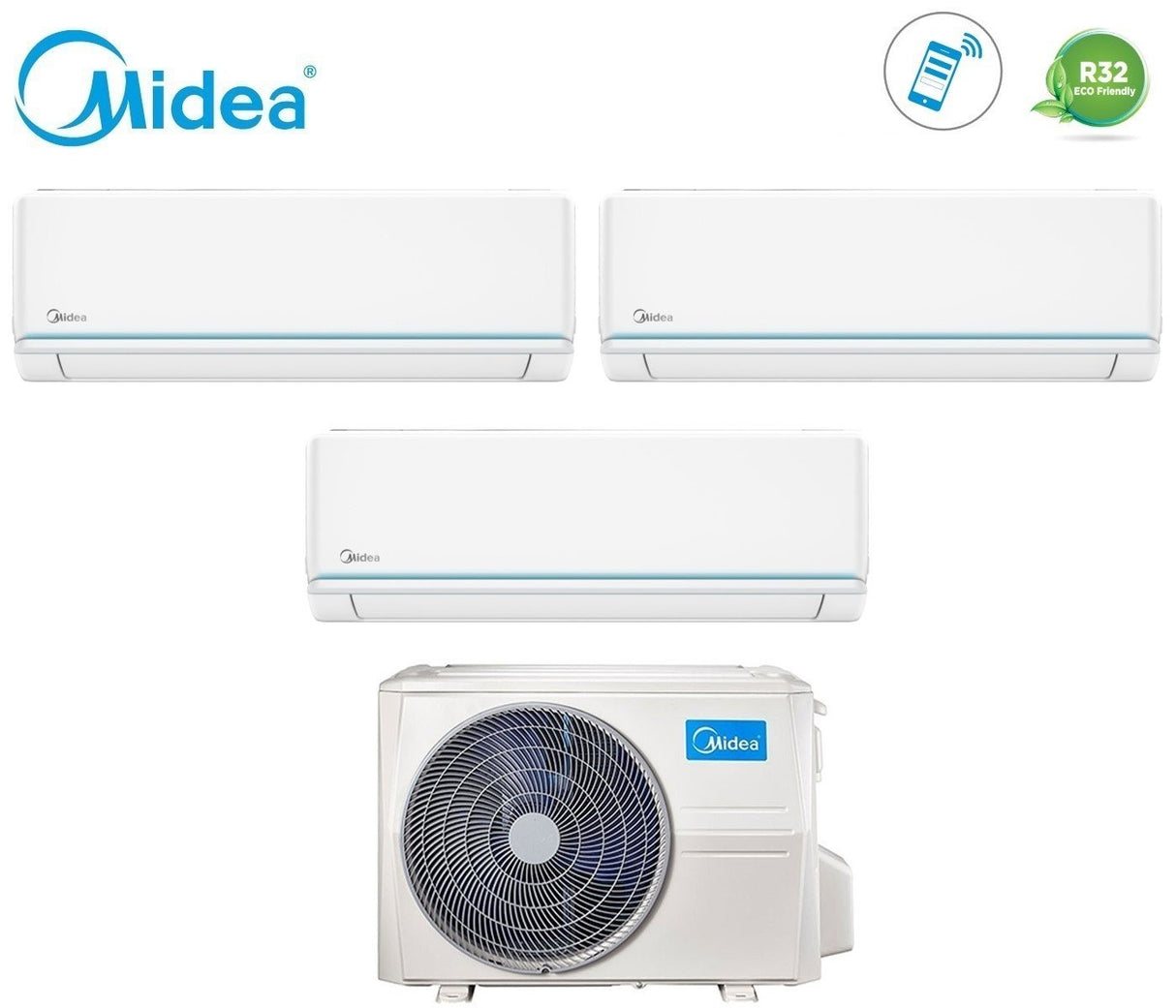climatizzatore condizionatore midea trial split inverter serie evolution 9_12_18 con m4oe 28hfn8 q r 32 wi fi optional 9000_12000_18000