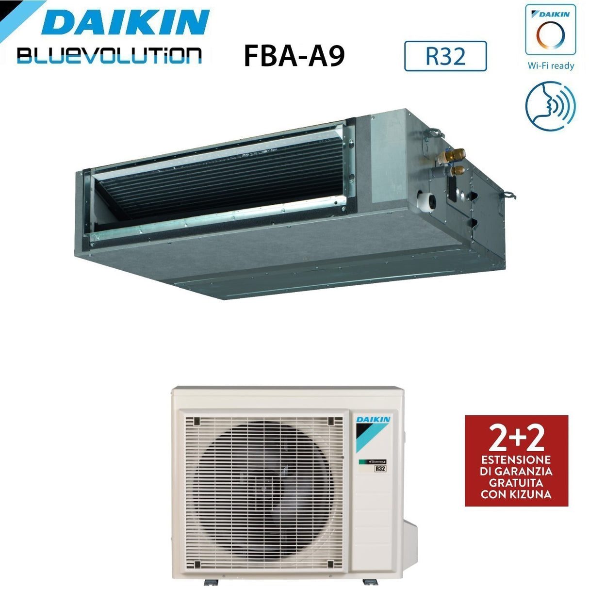 Daikin Bluevolution Ducted Air Conditioner Medium Head 21000 BTU FBA60A Single Phase R-32 Wi-Fi Optional - Italian Warranty