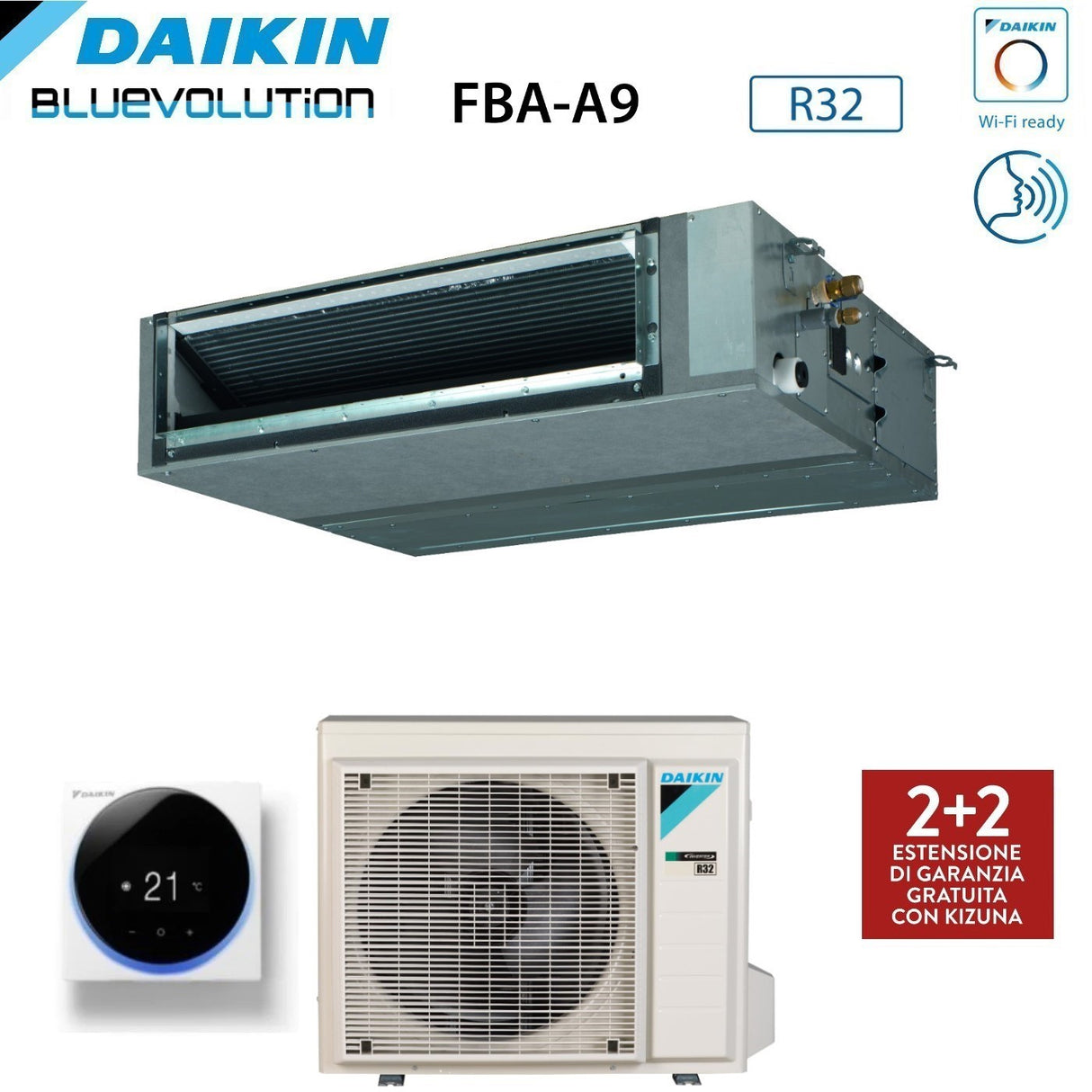 Daikin Bluevolution Ducted Air Conditioner Medium Head 21000 BTU FBA60A Single Phase R-32 Wi-Fi Optional - Italian Warranty