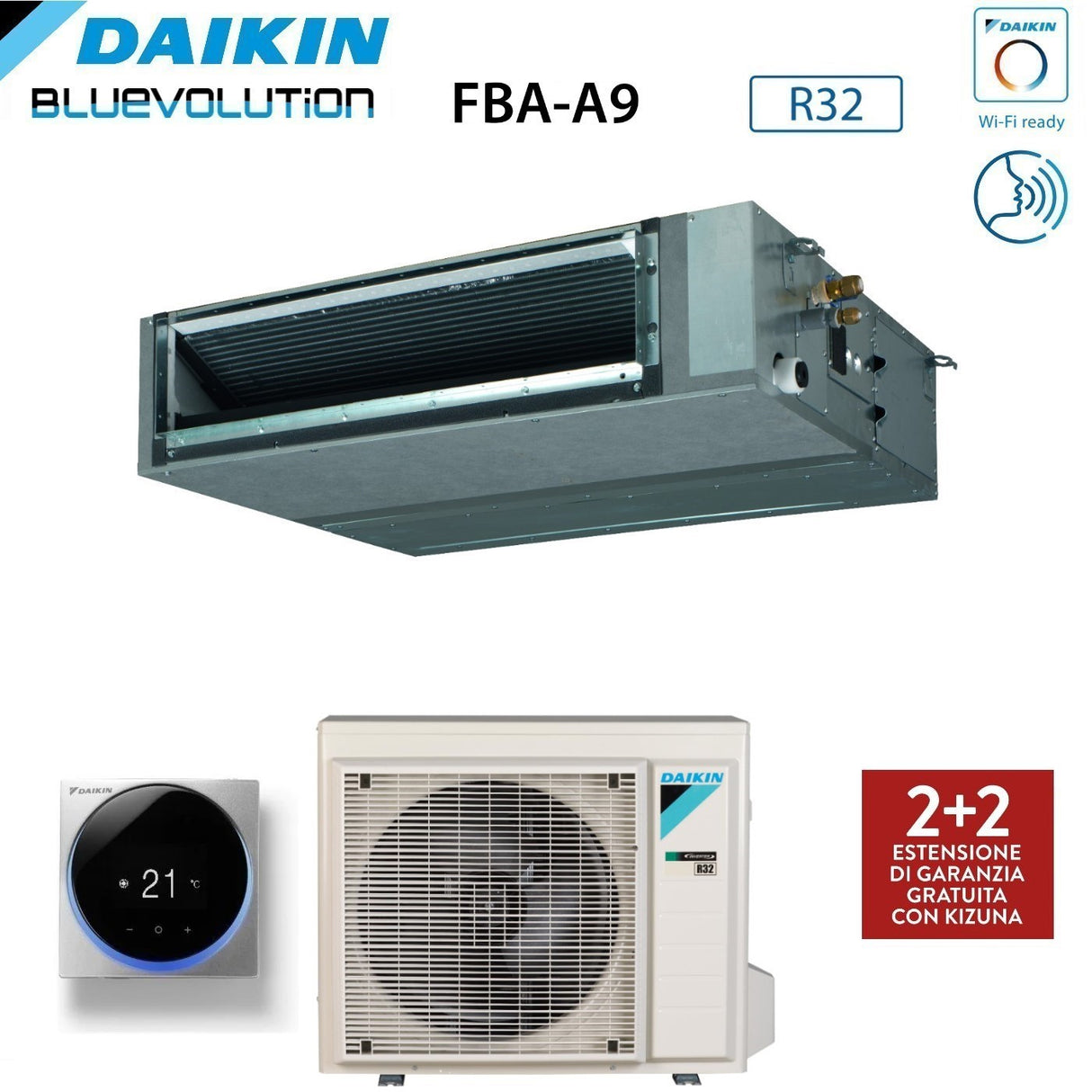 Daikin Bluevolution Ducted Air Conditioner Medium Head 21000 BTU FBA60A Single Phase R-32 Wi-Fi Optional - Italian Warranty