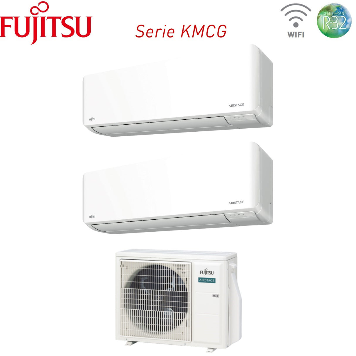 climatizzatore condizionatore fujitsu dual split inverter serie km 7_14 con aoyg18kbta2 r 32 wi fi integrato 7000_14000