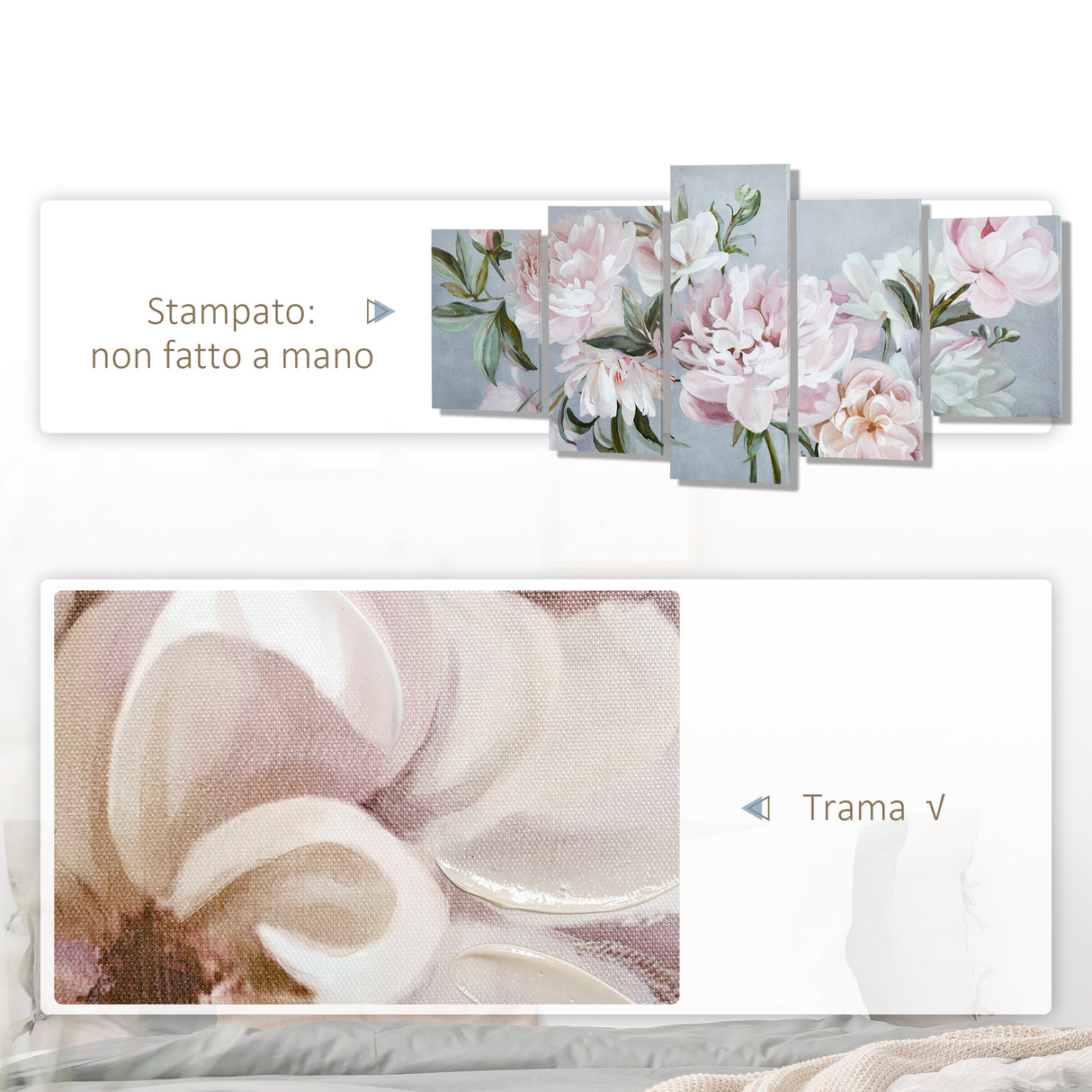 easycomfort easycomfort stampa su tela con peonie 5 pezzi per casa e ufficio tela in legno di pino e vernice ad acqua 200x100cm multicolore