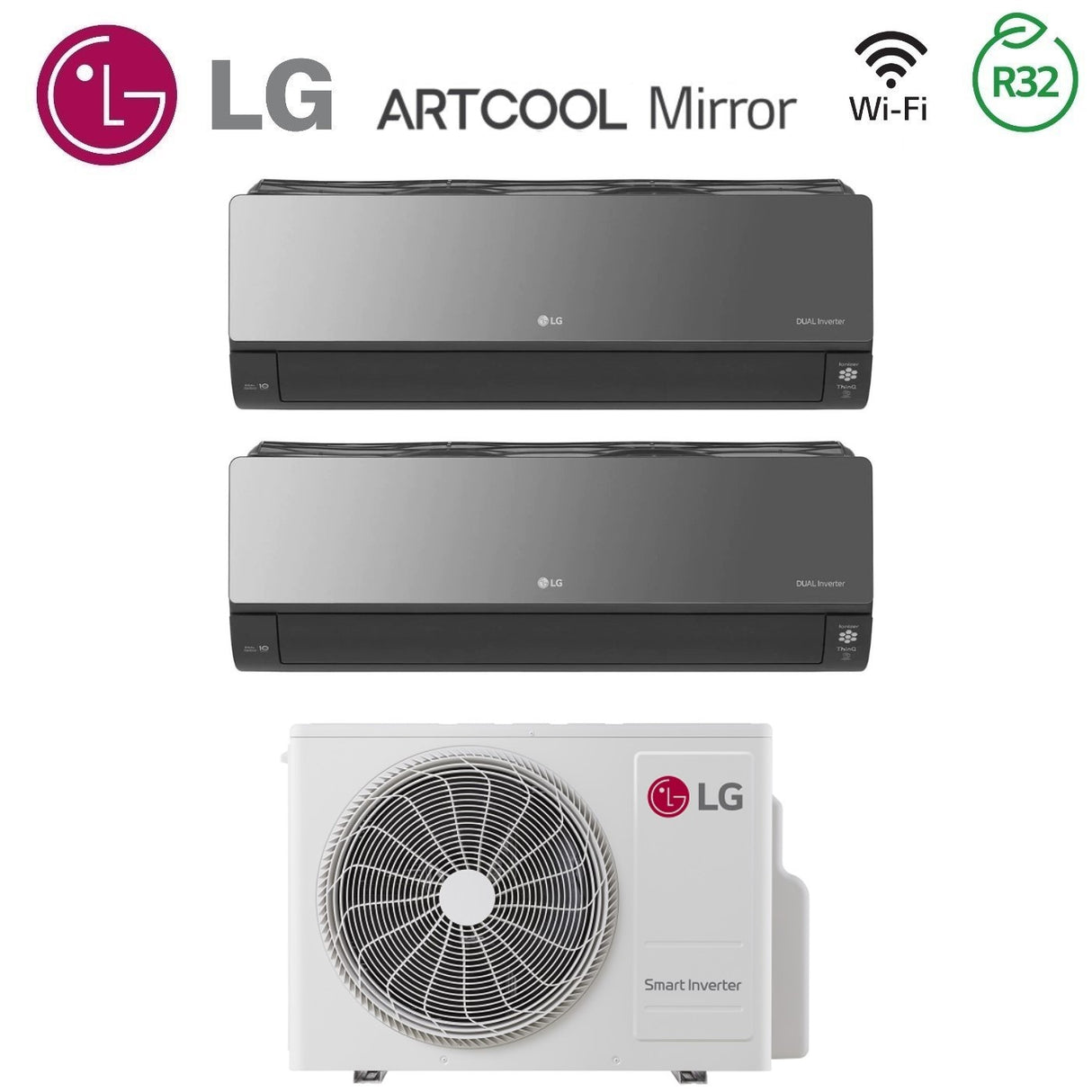 lg condizionatore lg dual split inverter serie artcool mirror 1212 con mu2r17 r 32 wi fi integrato 1200012000 ean 8059657014290