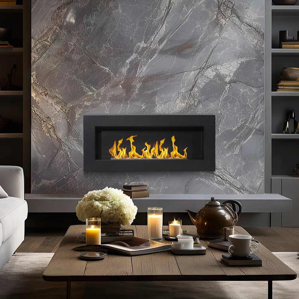 camino a bioetanolo biocamino da parete siena nero l 90 x p 12 x h 40