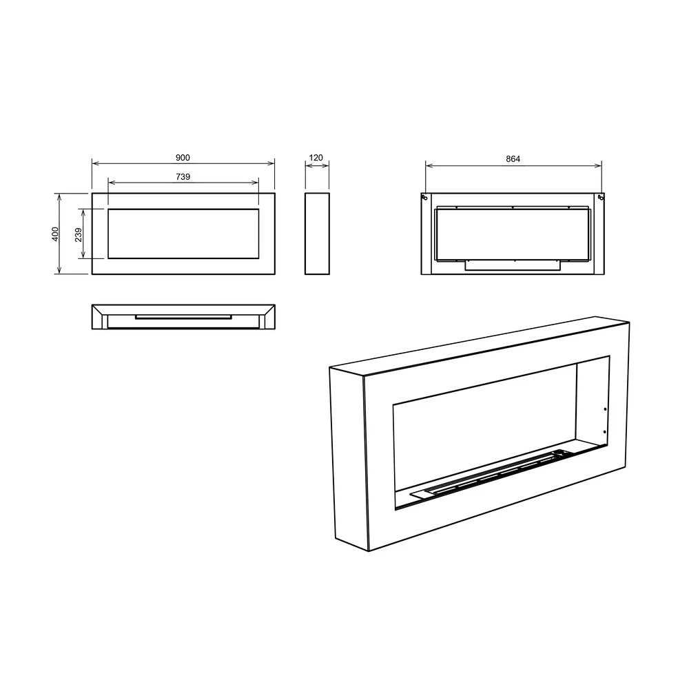 camino a bioetanolo biocamino da parete siena nero l 90 x p 12 x h 40