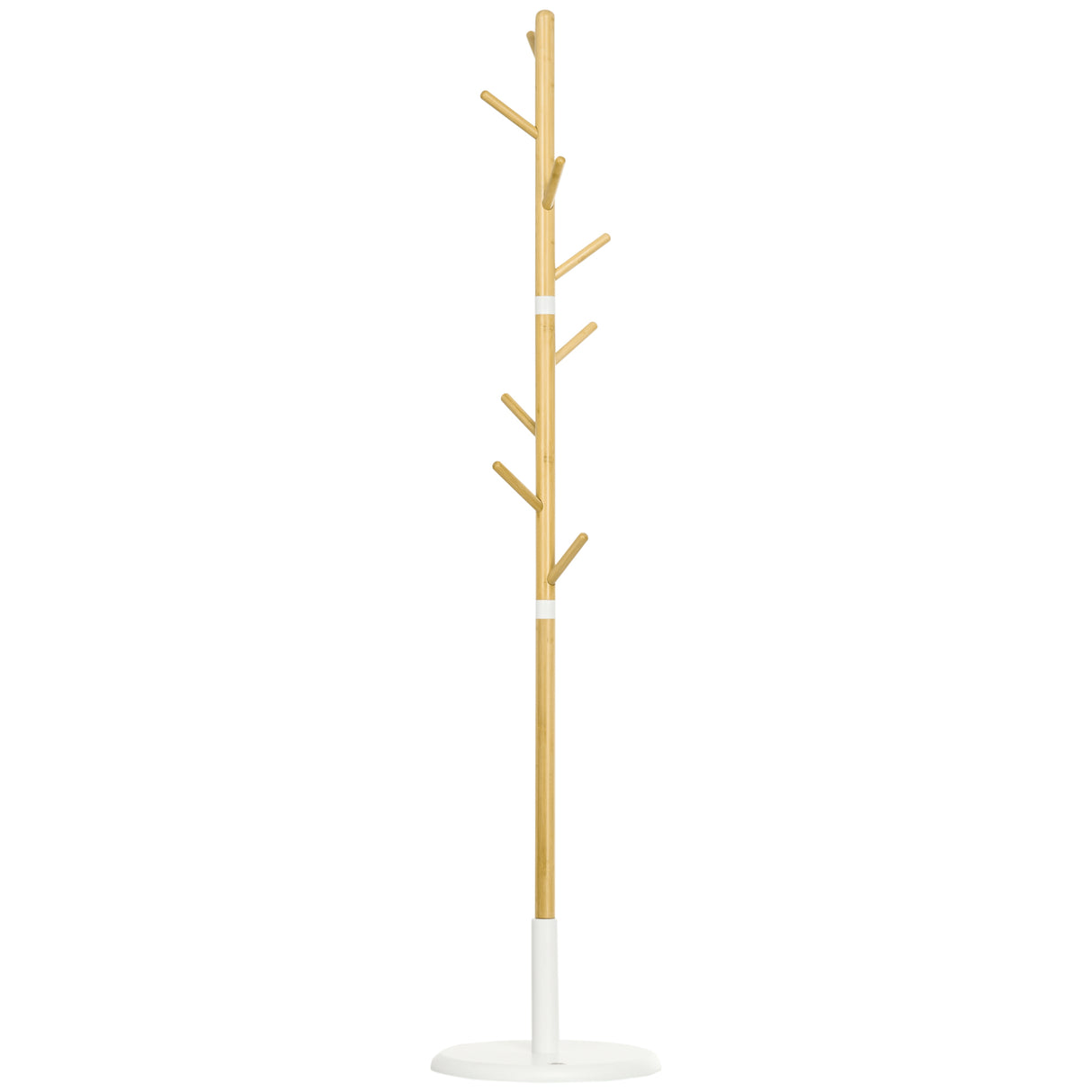 easycomfort easycomfort albero appendiabiti a 8 ganci con base rotonda in bambu legno e metallo 37 8x175 6 cm color legno e bianco